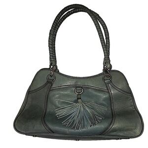 Antonio Melani leather shoulder bag  beautiful blue green with tassel
